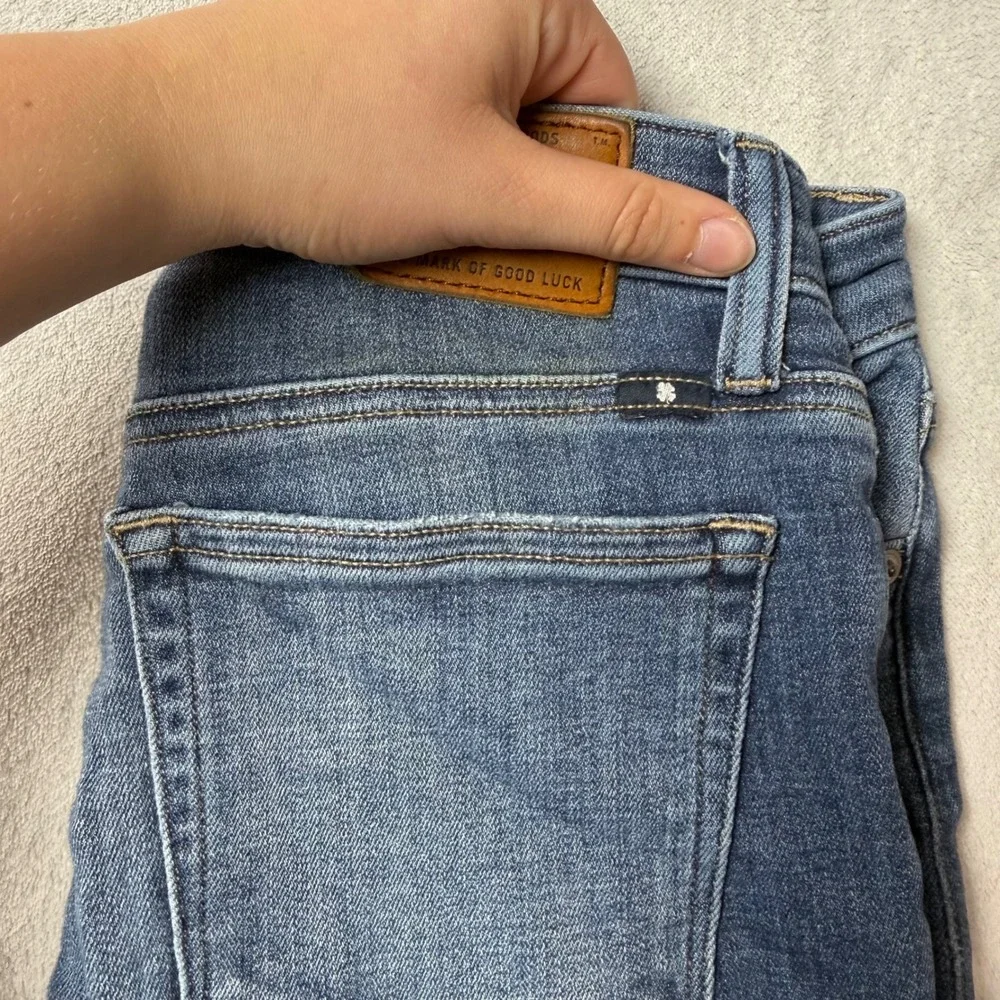 Lucky Brand Skinny Jeans Medium Wash Raw Frayed Step Hem Blue Womens Size 0/25